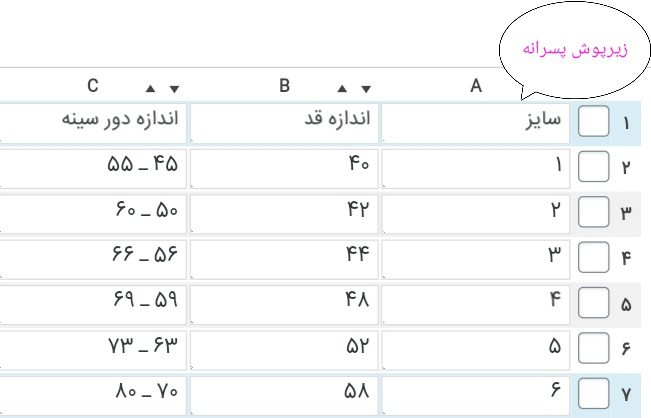 سایزبندی زیرپوش پسرانه زیرپوش بچگانه نخی