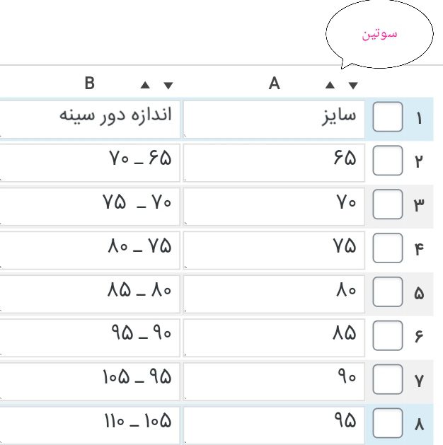 جدول سایزبندی سوتین سایزبندی سوتین